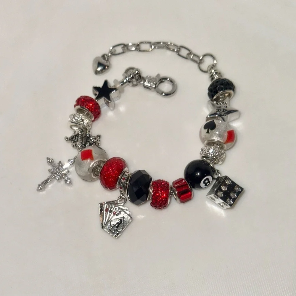 Elegant Charm Bracelet with Red and Black Accents
